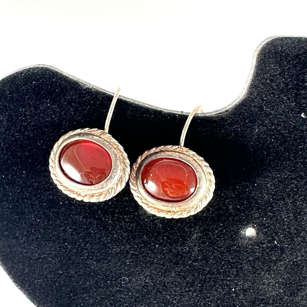 Vintage Designer Red Stone 925 Sterling Silver Earrings